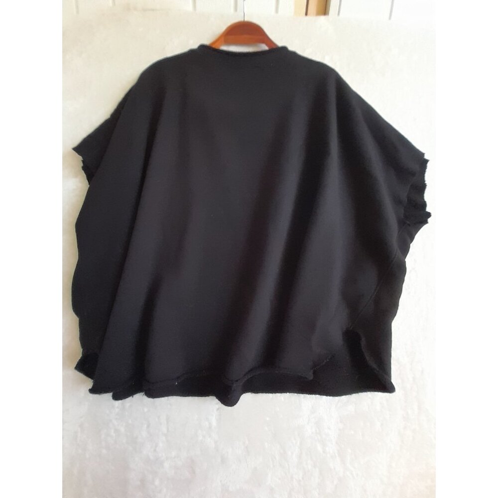 Frank & Eileen OS Olive Capelet Shirt Raw Hem Edges Grunge Oversized Comfy Black - Picture 4 of 9